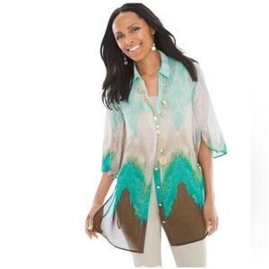 Chico's Bahama Breeze Super Tunic 3/4 sleeve semi sheer NWT Retail $99